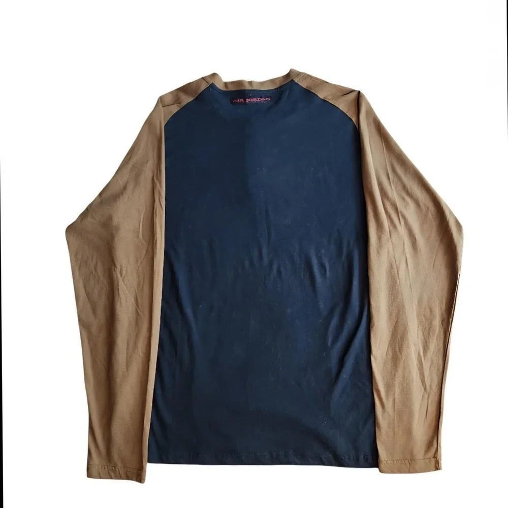 Jordan Colorblock Henley Navy Tan Streetwear Utility Shirt 508010-010 XXL